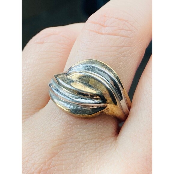 924 sterling silver 14k gold plated two tone ring - Picture 1 of 6